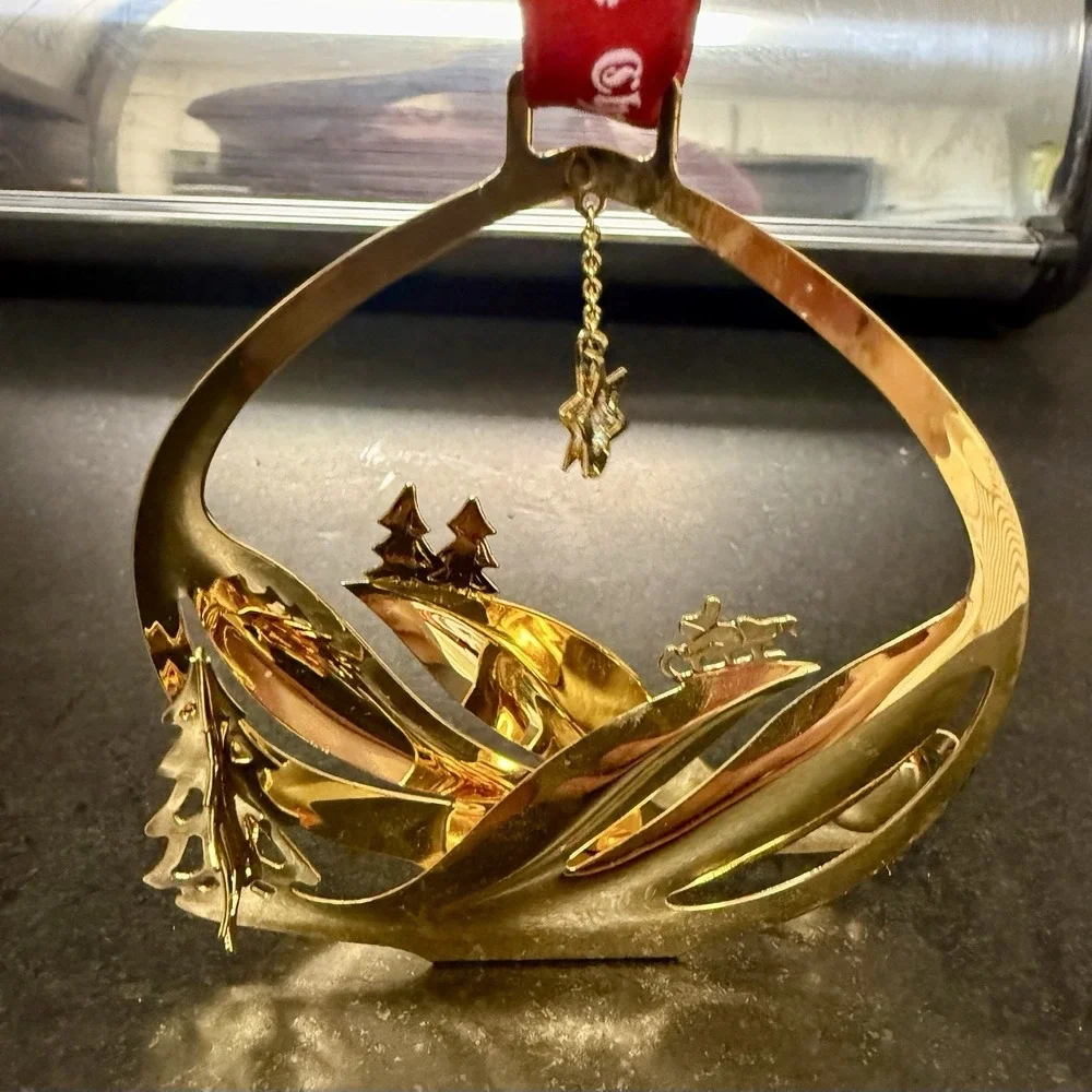 Georg Jensen 2004 24K Gold Plated Snowscape Golden Christmas Ornament VTG